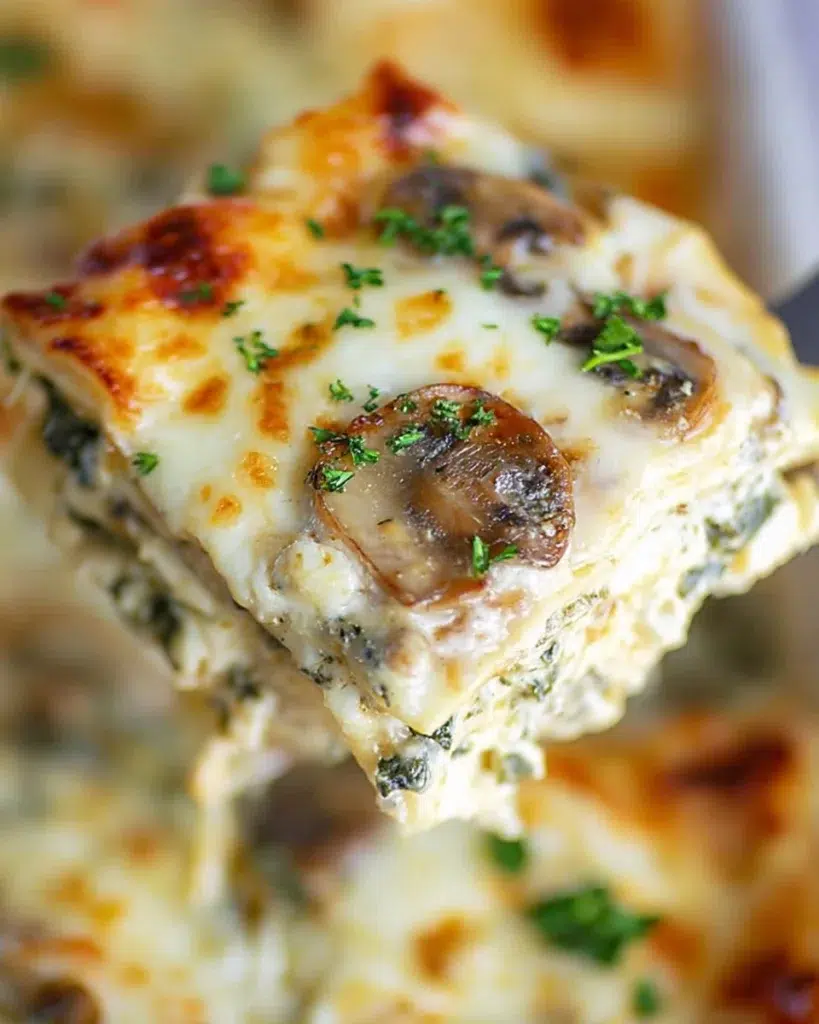 The preparation steps of Creamy Spinach and Mushroom Lasagna